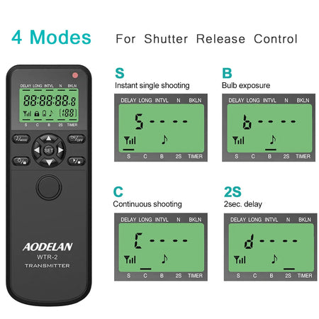 AODELAN WTR-2 Wireless Timer Lapse Intervalometer Remote Control for Multi-Brand Cameras