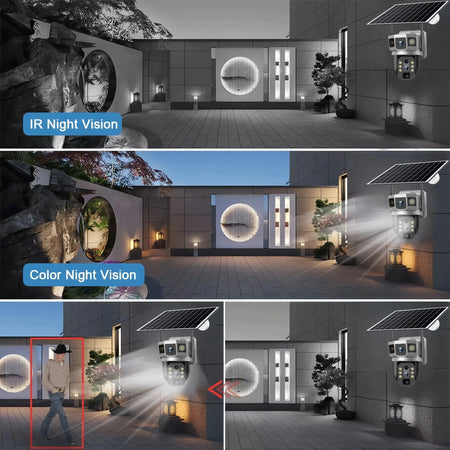 3 Lens 12MP 4G Solar CCTV Camera IP Wireless Smart Home Security Video Surveillance Solar Power Built in Battery Outdoor IP Cam