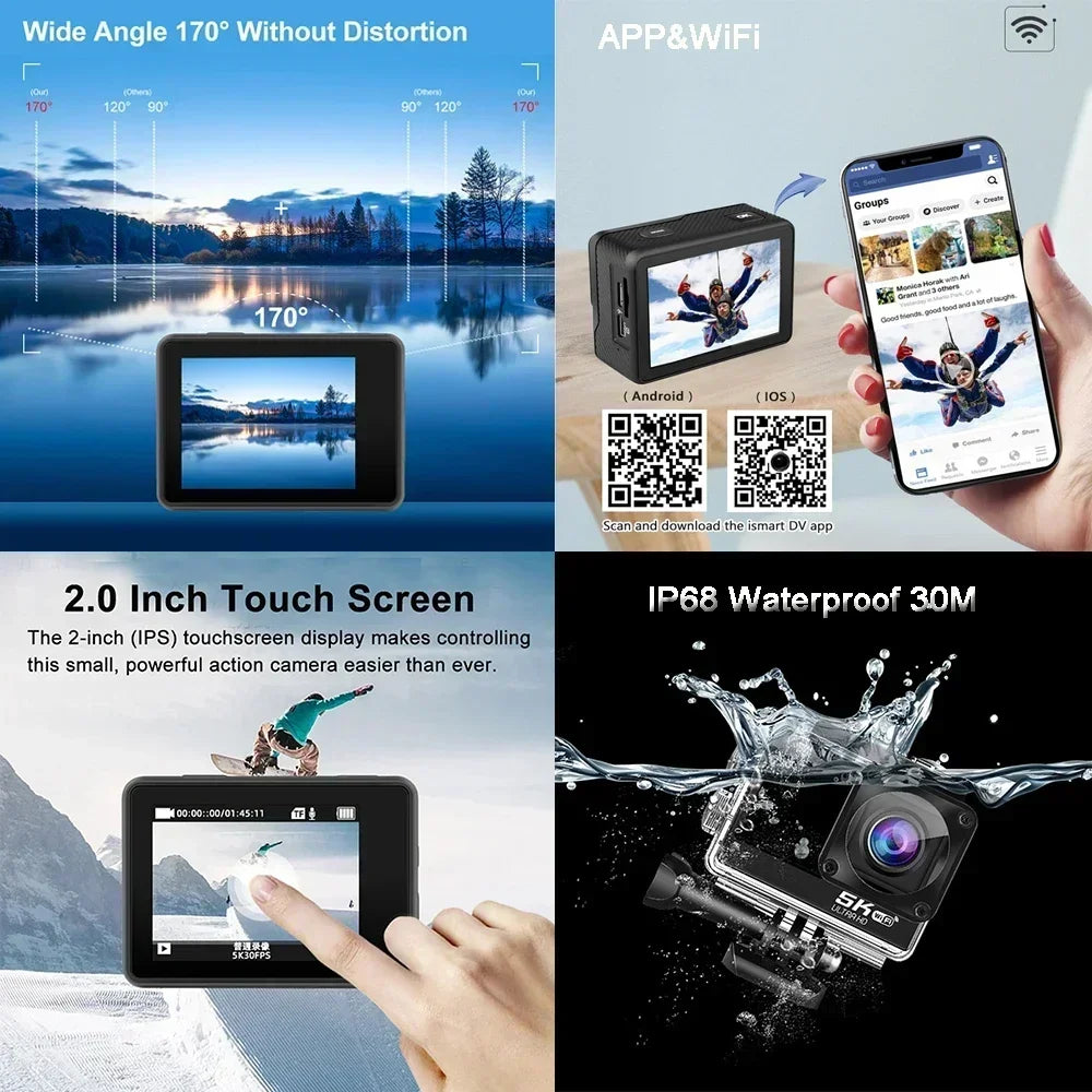 HUAFANT Action Camera &ndash; 5K Ultra-HD with Dual Screens