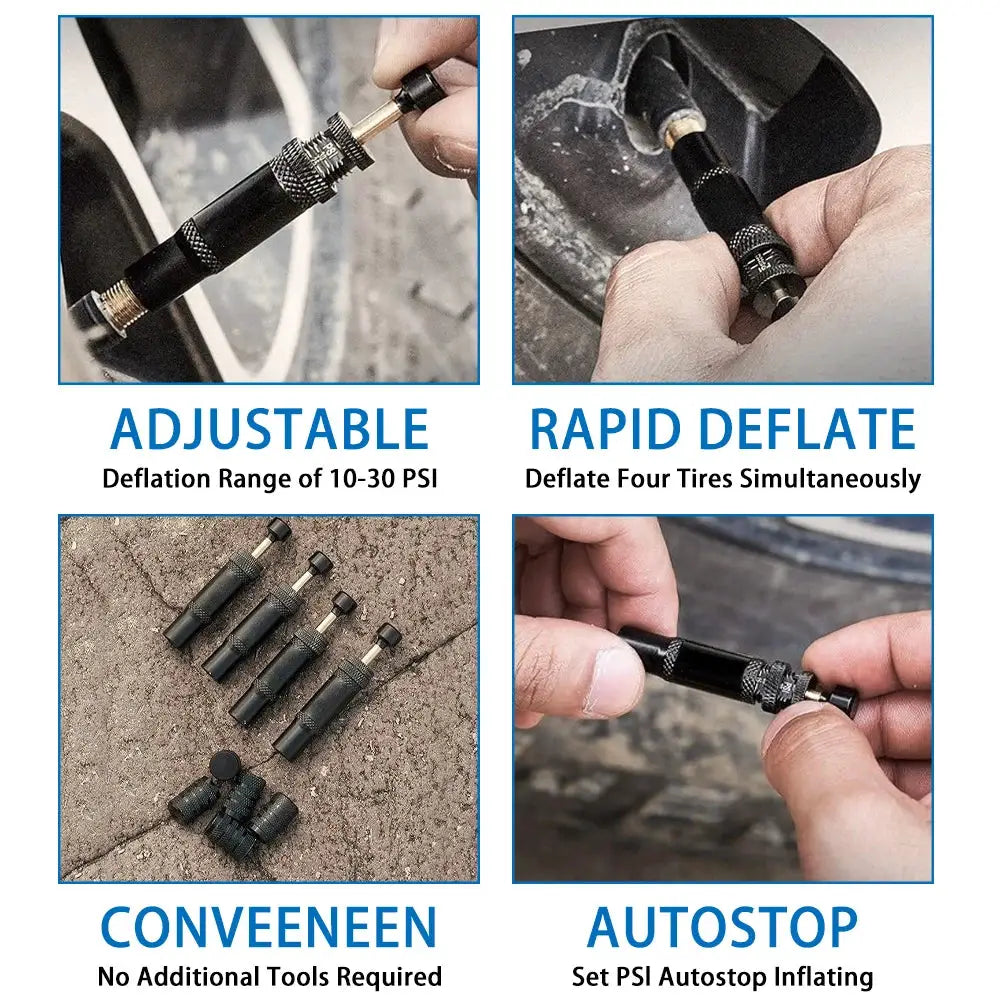 Adjustable Auto-Stop Tire Deflator Valve Kit Screw-on Tyre Air Down Tool Offroad Accessories Fit for Offroad 4x4 by InterCyprus Trading Ltd