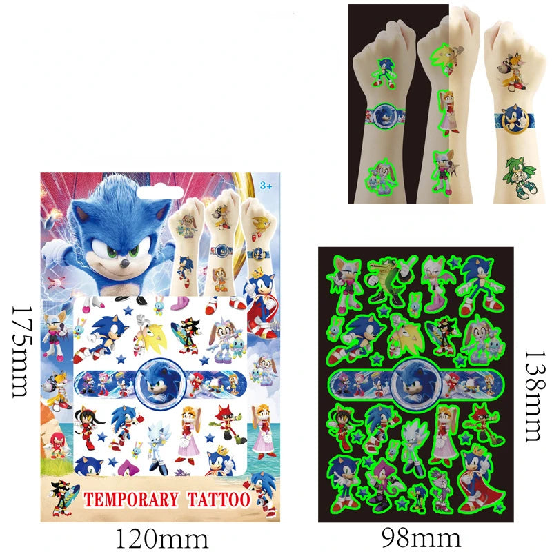 🟠 Gift Box Set Sonic Luminous Tattoo Sticker Children Arm Face Glowing Tattoo Children Body Tattoo Rubble Sticker