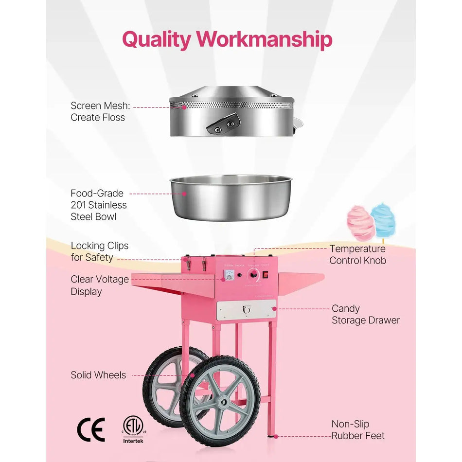 Electric Cotton Candy Machine Cart Stainless Bowl