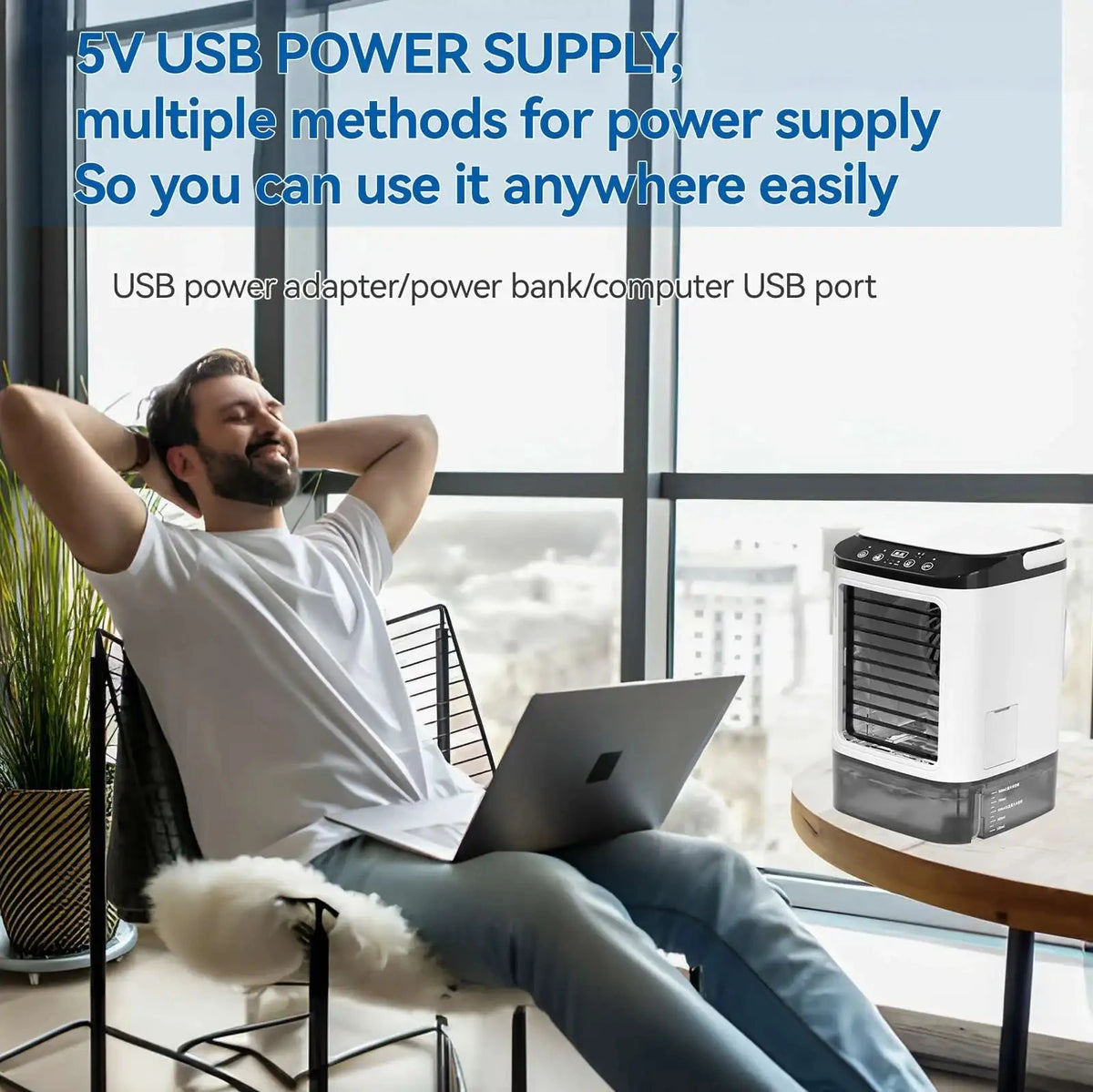 Portable 3-Speed Mini Air Conditioner with Humidifier, 900ML Tank