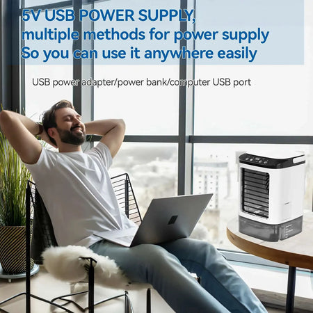 Portable 3-Speed Mini Air Conditioner with Humidifier, 900ML Tank
