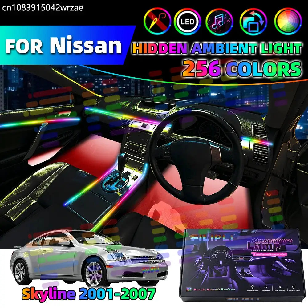 10 in 1 For Nissan Skyline 2001-2007 Years Car Interior Ambient Lights Strips Breathing Lighting Kit App Control Auto LED strips by InterCyprus Trading Ltd