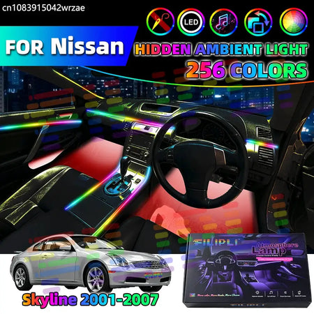 10 in 1 For Nissan Skyline 2001-2007 Years Car Interior Ambient Lights Strips Breathing Lighting Kit App Control Auto LED strips by InterCyprus Trading Ltd