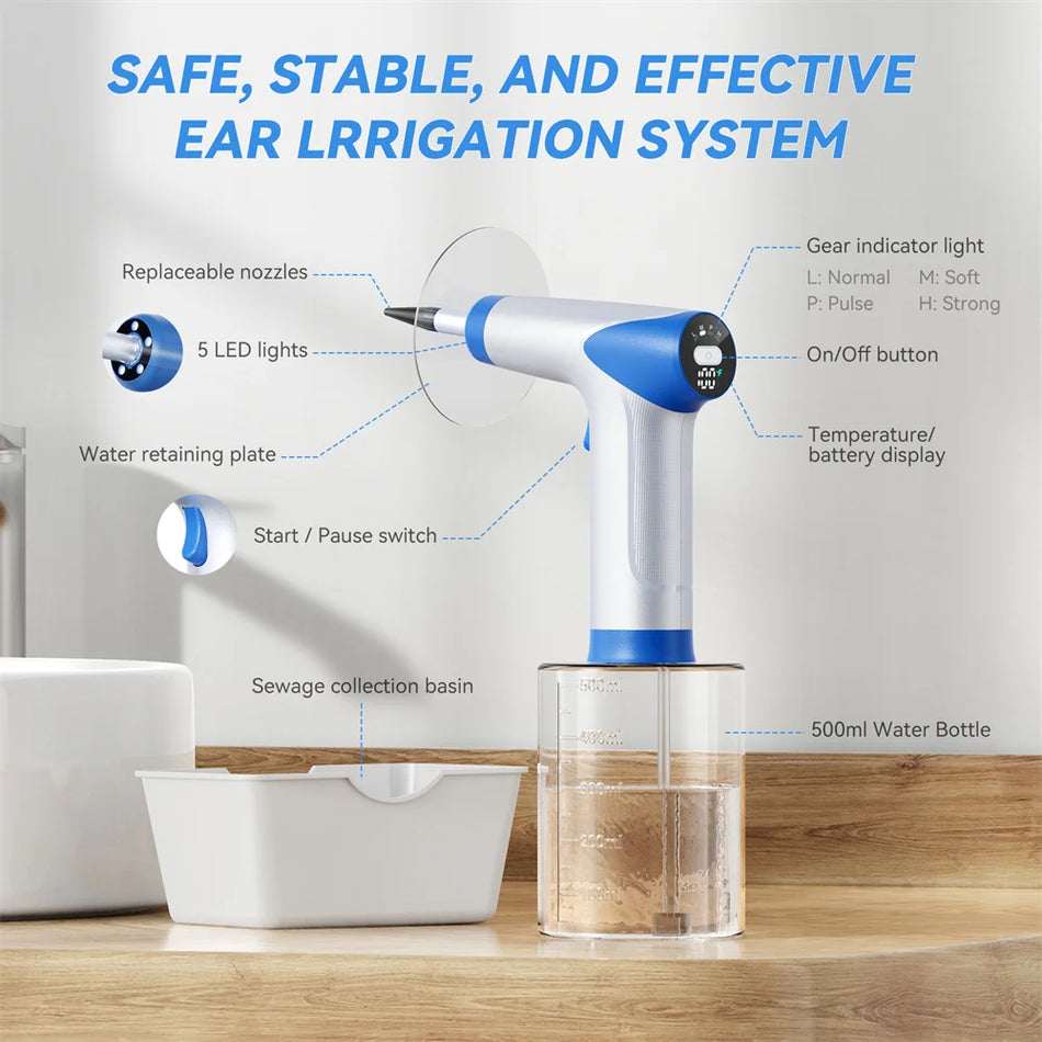 Električni set za uklanjanje ušnog voska s 2000mAh baterijom, vodom pokretan čistač ušiju, 4 načina pritiska, vodootporan