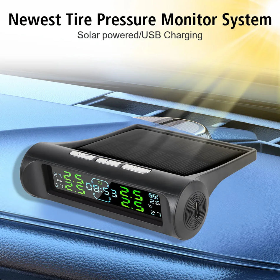 Car TPMS with Digital Clock and Dashboard Display, 4 Sensors