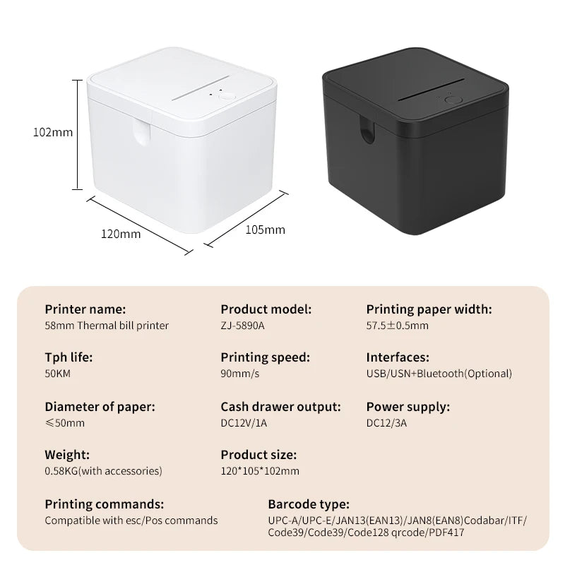 HZTZ 58mm Thermal Receipt Printer &ndash; USB Bluetooth POS