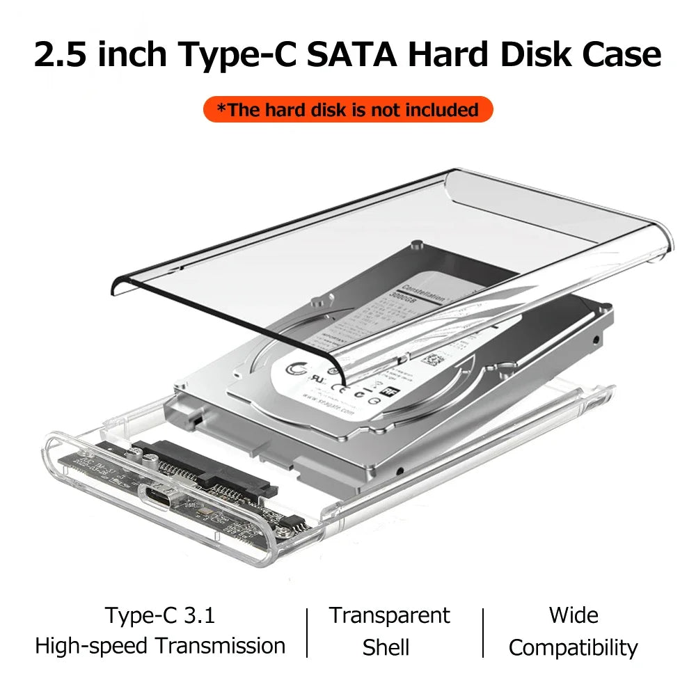 Transparent USB 3.0 Type-C 2.5 Inch SATA HDD/SSD Enclosure with 5Gbps Speed