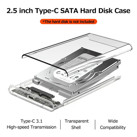 Transparent USB 3.0 Type-C 2.5 Inch SATA HDD/SSD Enclosure with 5Gbps Speed