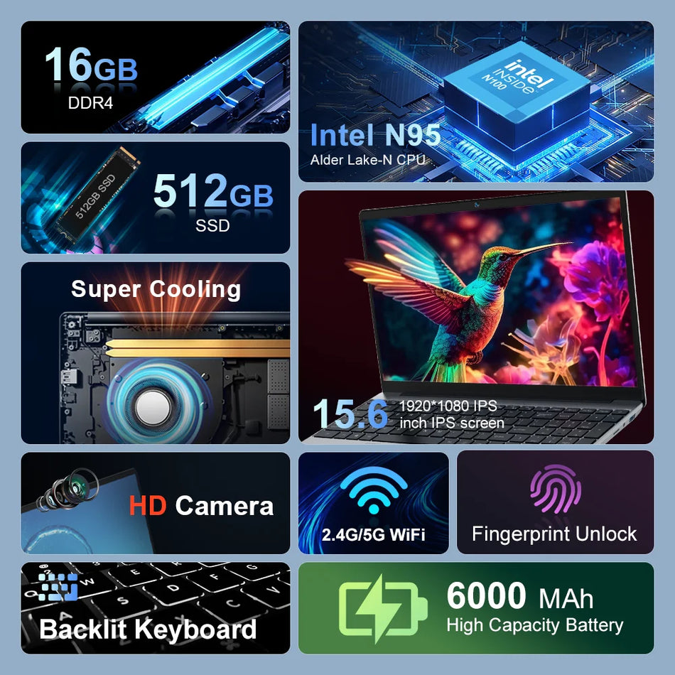 Ninkear N15 Air Laptop Intel N95 15,6 FHD IPS 16GB 512GB