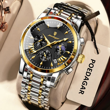 POEDAGAR Original Fashion Men Watch &ndash;Waterproof Chronograph 813 Gold Black