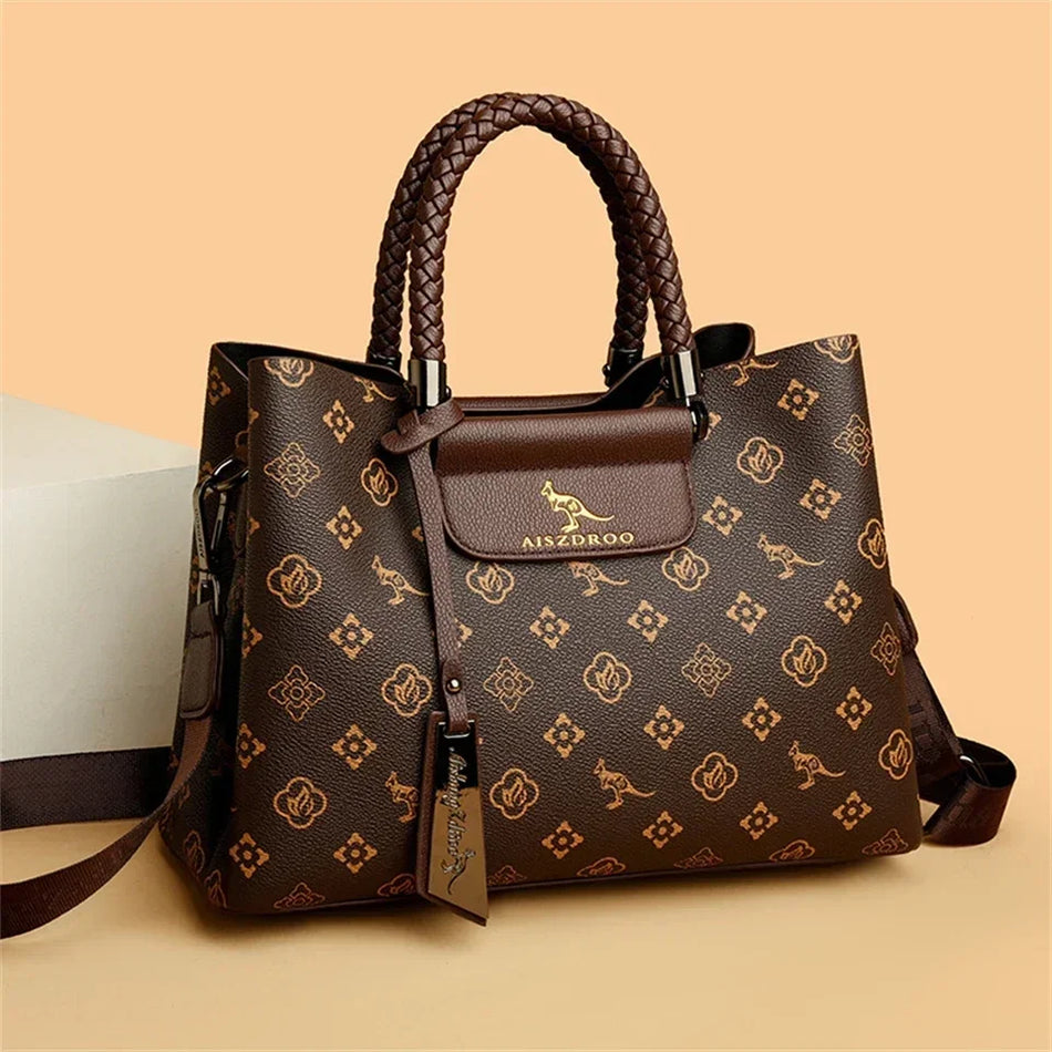 Tyylikäs naisten käsilaukku, jossa on ainutlaatuinen kahvasuunnittelu, tyylikäs kuvio, tilava sisustus, säädettävä hihna