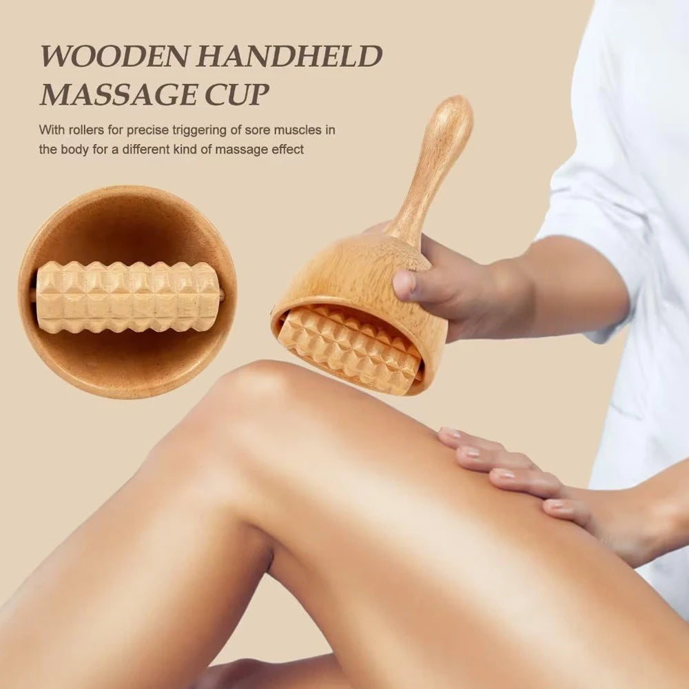 Wooden Therapy Cup with Roller &ndash; Natural Body Shaping Massage Tool