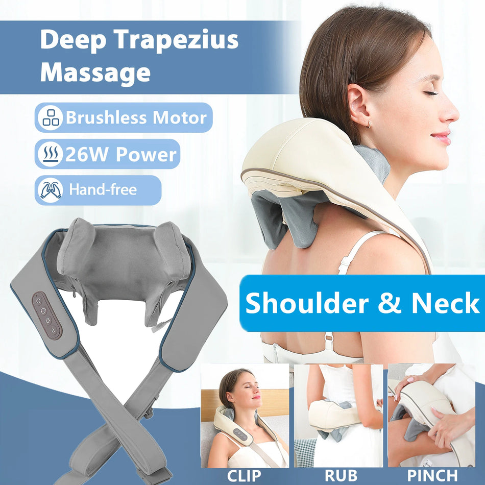 Foreverlily 26W Brushless Motor Neck And Shoulder Massager &ndash; Wireless Kneading Relaxation