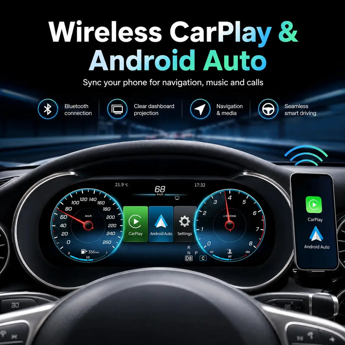 AUTOABC 12.3 "LCD Digital Dashboard Cluster Wireless CarPlay Android Auto For Mercedes Benz C/GLC W205 S205 W253 W446 2015-2020 by InterCyprus Trading Ltd