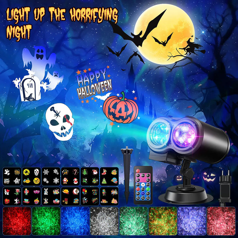 Halloween LED projektor se sněhovou projekcí pro venkovní použití, efekt vodní vlny, 12 vzorů