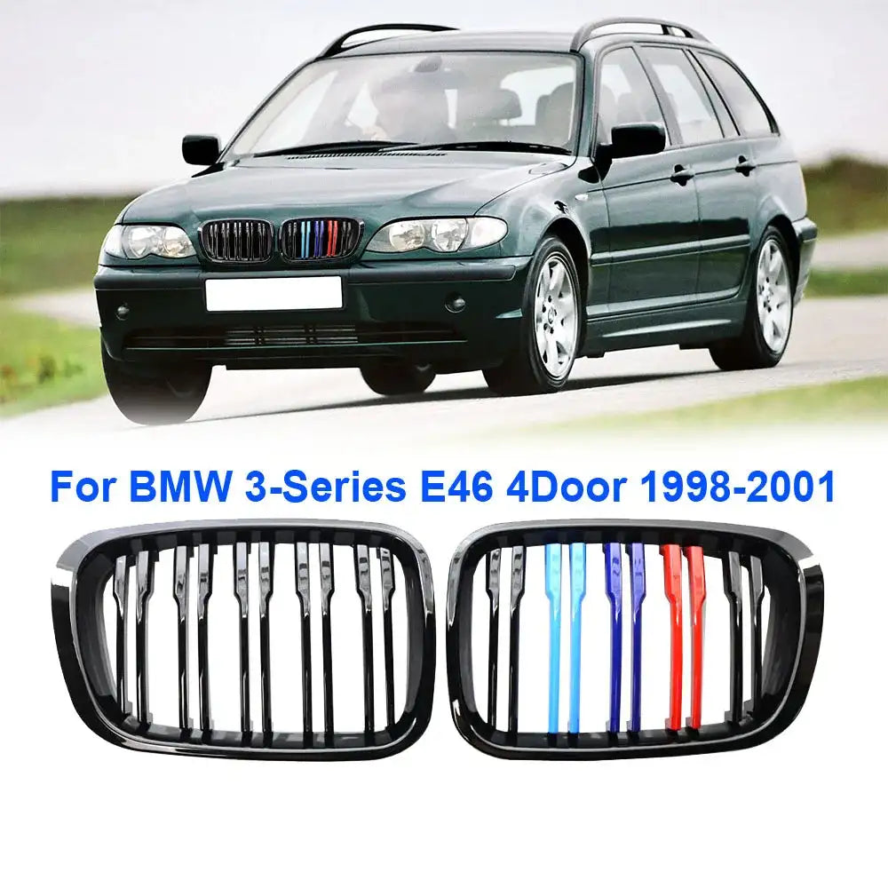 ABS Front Kidney Grille Dual Slat Gloss Black For BMW E46