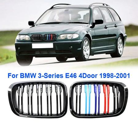 ABS Front Kidney Grille Dual Slat Gloss Black For BMW E46