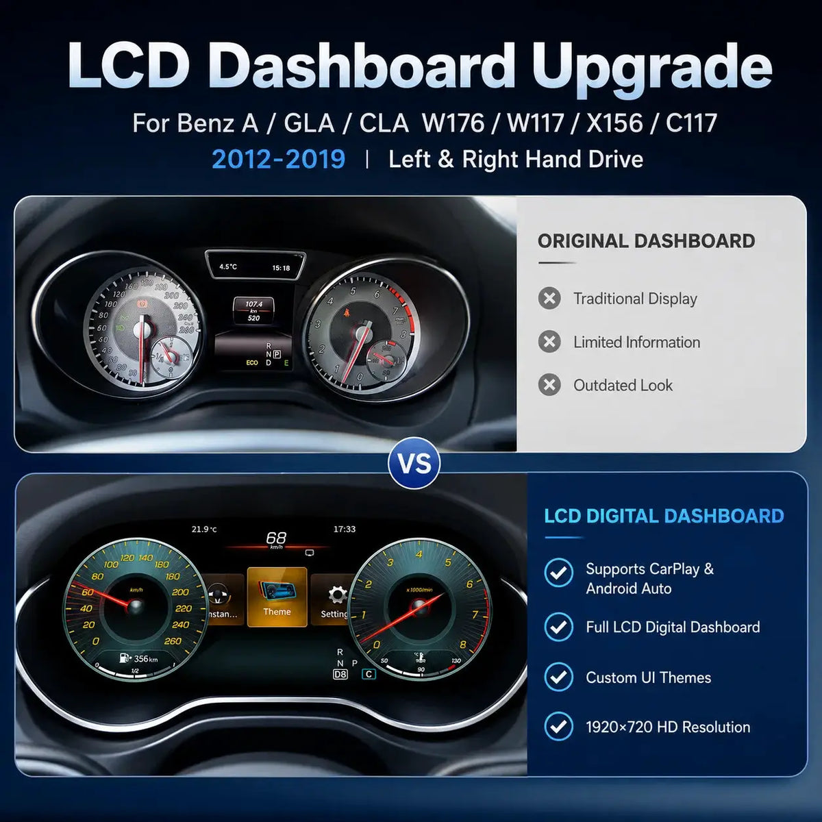 12.3 "LCD Digital Dashboard Cluster For Mercedes Benz A GLA CLA Class W176 X156 117 C177 With Wireless CarPlay Android Auto 8 UI by InterCyprus Trading Ltd