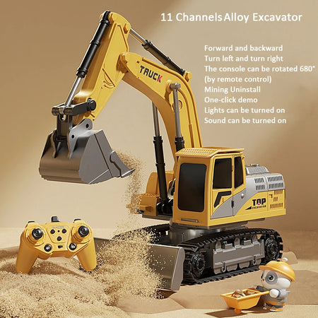 Alloy RC Excavator 11CH Remote Car &ndash; Realistic Lights 11Chyellow