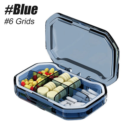 Compartment Small Pill Box &ndash; Compact and Moisture Proof Travel Organizer Blue-6 Grids