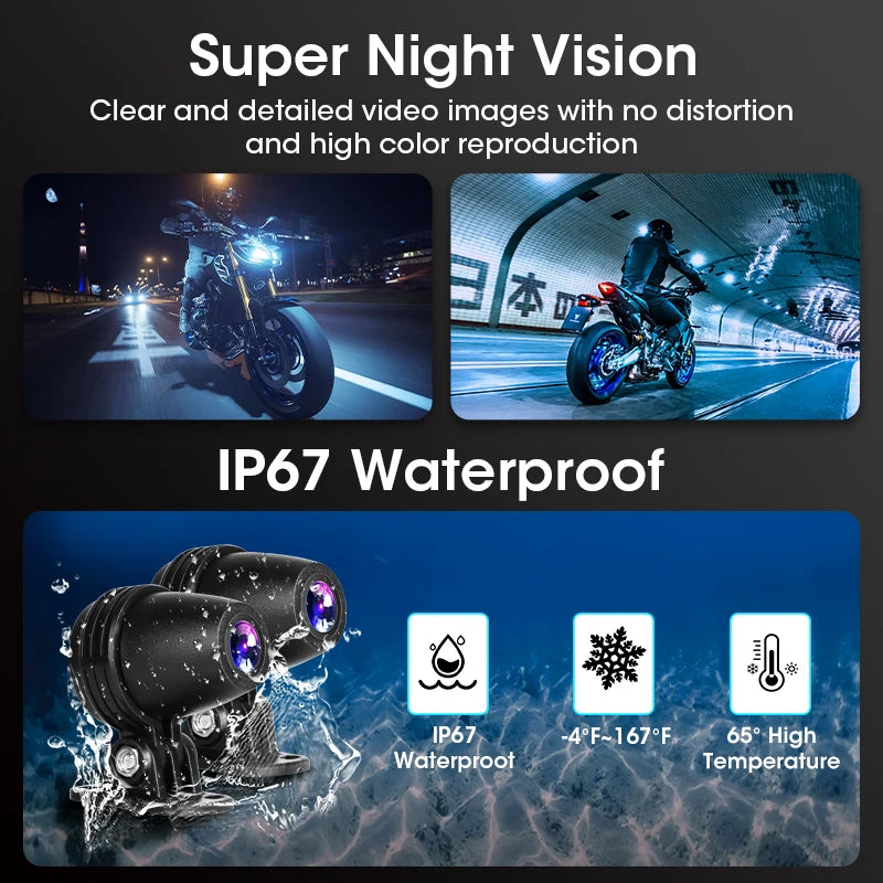 Develuck 6.86 Inch GPS Motorcycle DVR with Waterproof Dual 1080P Front and Rear Cameras, Wireless CarPlay and Android Auto