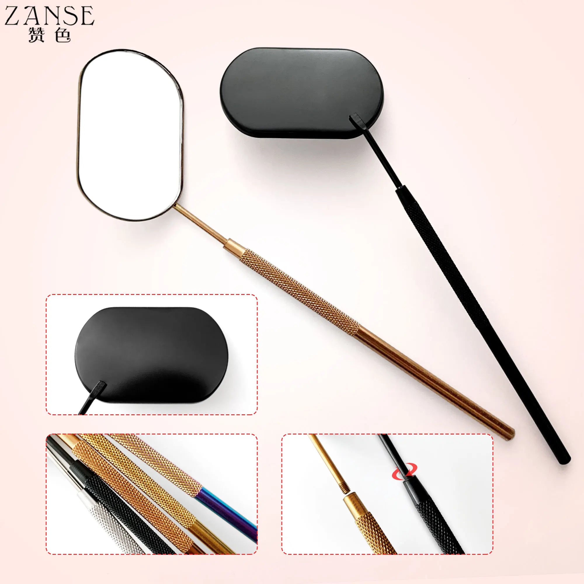 ZANSE Stainless Steel Eyelash Extension Mirror with Long Handle