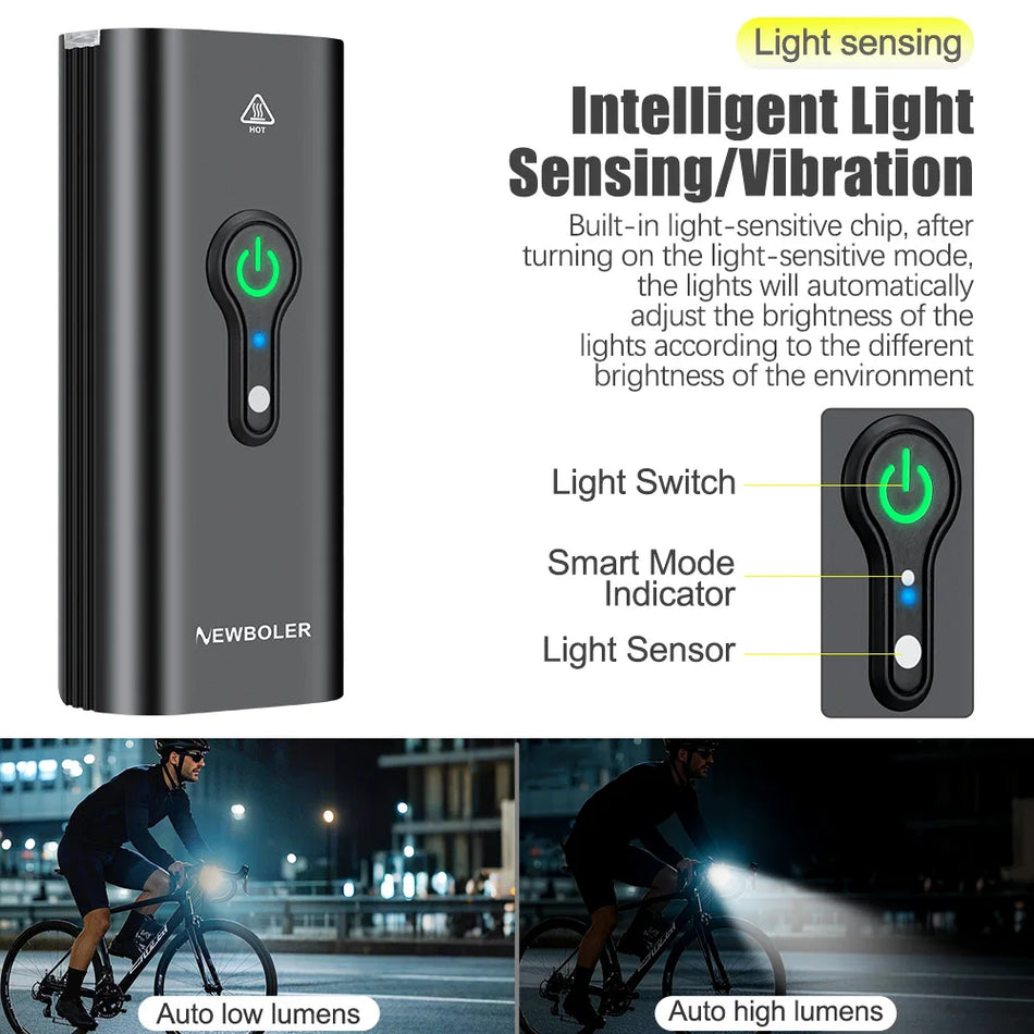 10000LM Smart Bike Light with 10000mAh USB Rechargeable Aluminum Headlamp
