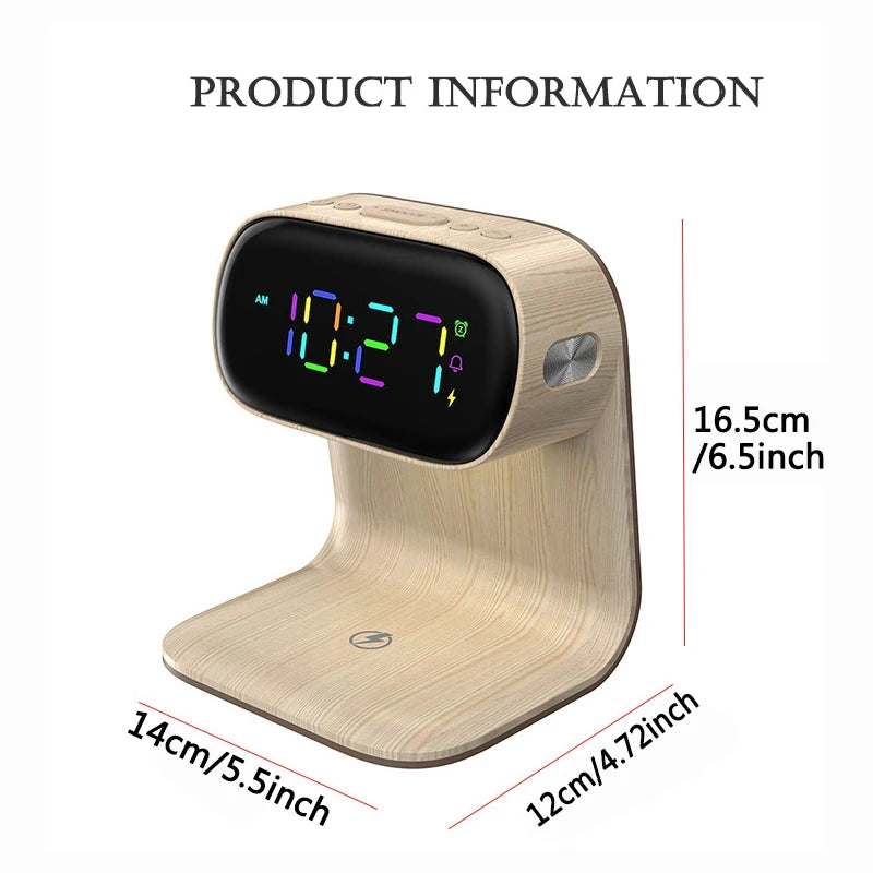 Modern Multifunctional Alarm Clock with Night Light and Wireless Charging