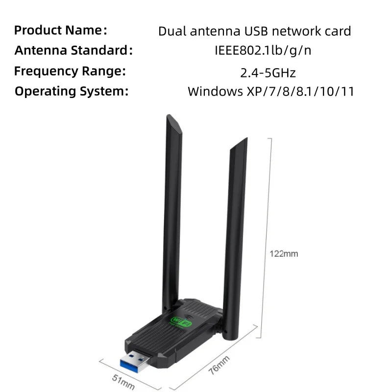 Adaptateur WiFi double bande USB 2.0 600Mbps avec 5GHz pour Windows XP, 7, 8, 8.1, 10