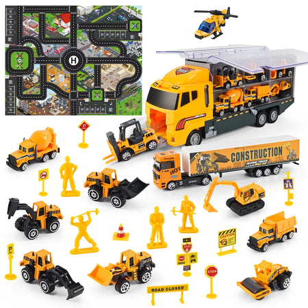 12in1 Mini Construction Model Vehicle &ndash; 1:64 Scale Diecast Engineering Trucks B with box