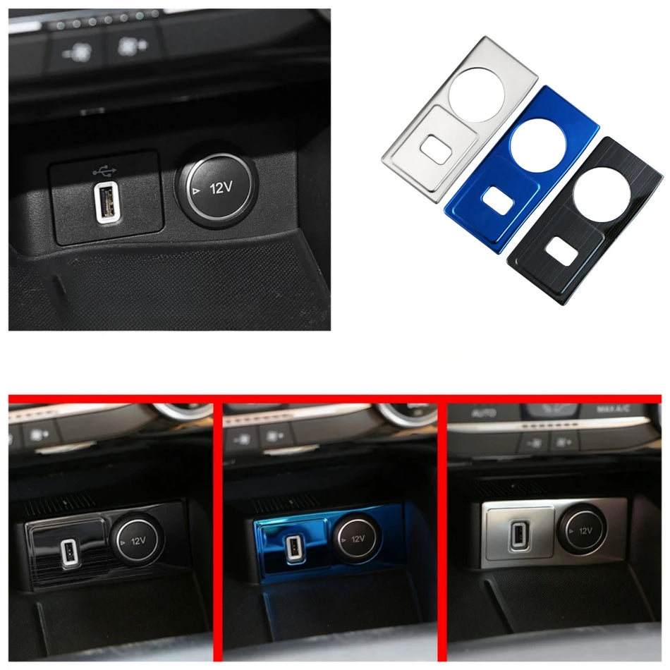 Interior Front Cigar Lighter Panel Trim with Stainless Steel Finish for Ford Focus 2019-2021