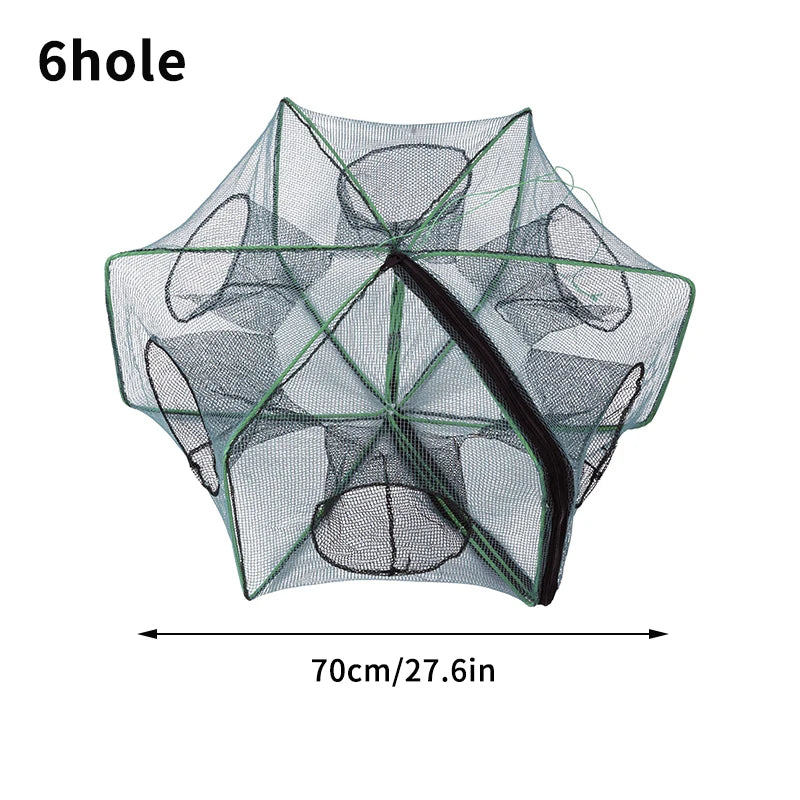 Foldable Fish &amp; Crab Trap: 6 &amp; 8-Hole Automatic Crayfish Catcher 6hole 70cm / as show