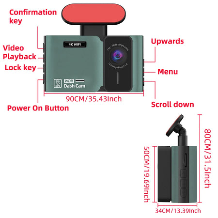 4K Dual Dash Cam WiFi And GPS - Front 4K Rear 2.5K Night