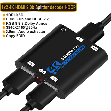 ProAV 4K HDMI Splitter 1x2 &ndash; HDCP Two Point Two HDR ZY-HS20D / US  Power Plug / CHINA