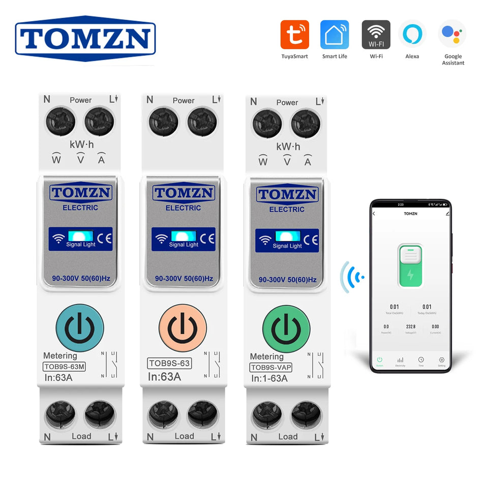 TOMZN 1P+N 63A WiFi Smart Switch and Energy Meter TOB9S-63M Metering