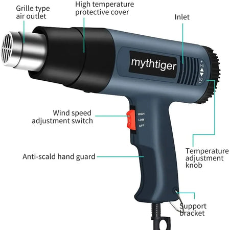 2000W Heat Gun With 4 Nozzles 60 To 600C For PVC Shrinking
