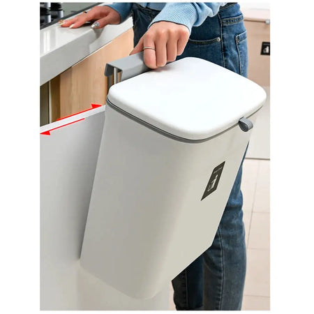 9L Kitchen Sliding Lid Trash Can Gray White &ndash; Space Saver