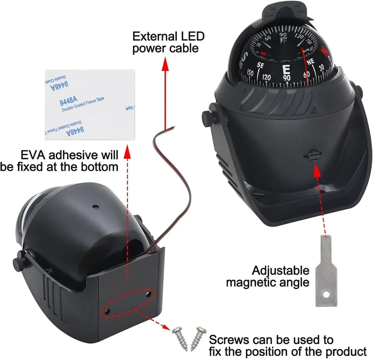 Boat Compass Flush Mount &ndash; Pivoting Light With Night Glow