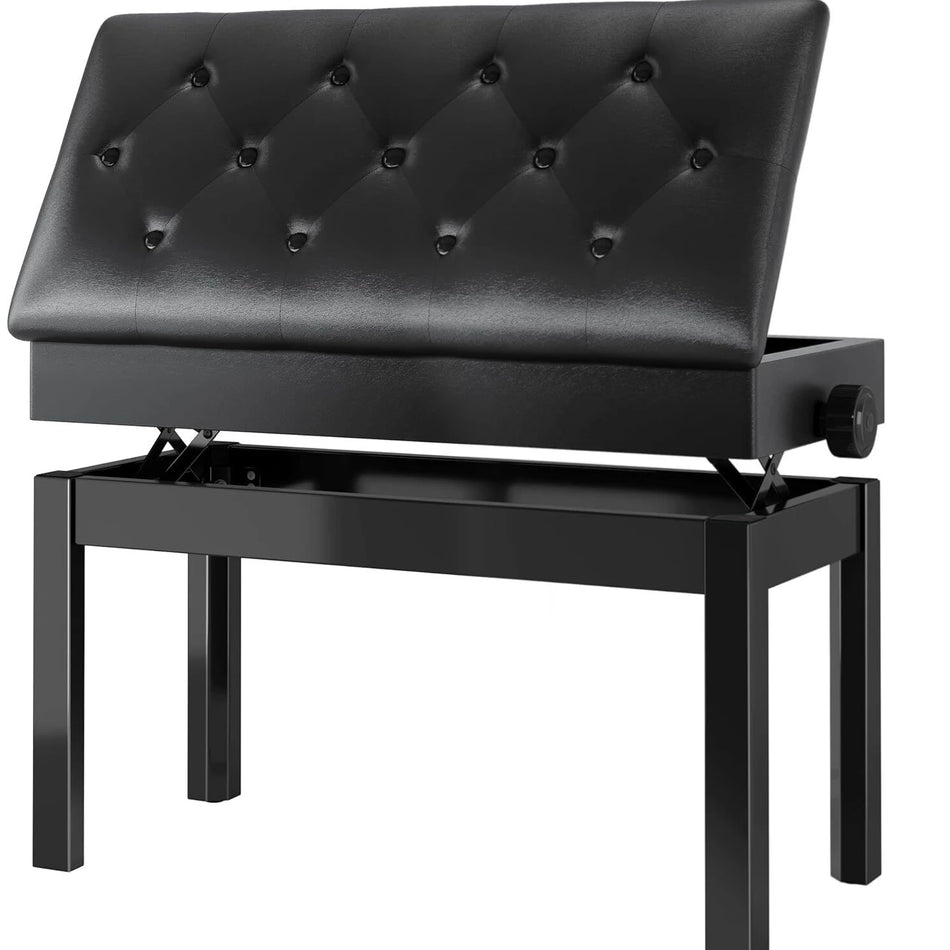 Ρυθμιζόμενη Δερμάτινη Πάγκος Πιάνου με Αποθηκευτικό Χώρο Μαξιλαριού Μαύρο