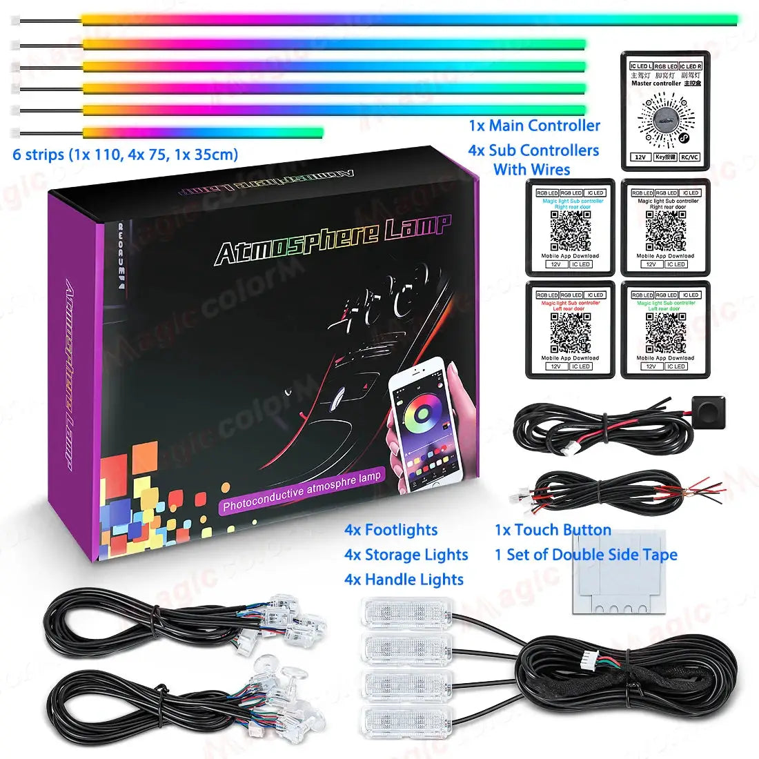 18 in 1 Led Car Ambient Lights 213 64 Color RGB Symphony Streamer Bluetooth Rainbow Interior Acrylic Strips Atmosphere Lamp Kit by InterCyprus Trading Ltd