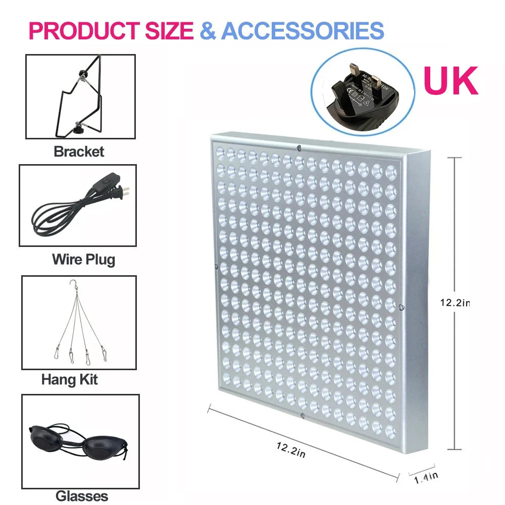 LED Red Light Therapy Panel Lamp 225 LEDs &ndash; Anti Aging UK Adapter