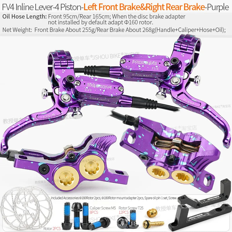 Frog Wake MTB Hydraulic Disc Brake Kit - 4 Piston Superior Stopping Power LF-RR Purple