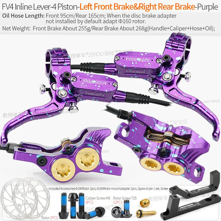 Frog Wake MTB Hydraulic Disc Brake Kit - 4 Piston Superior Stopping Power LF-RR Purple