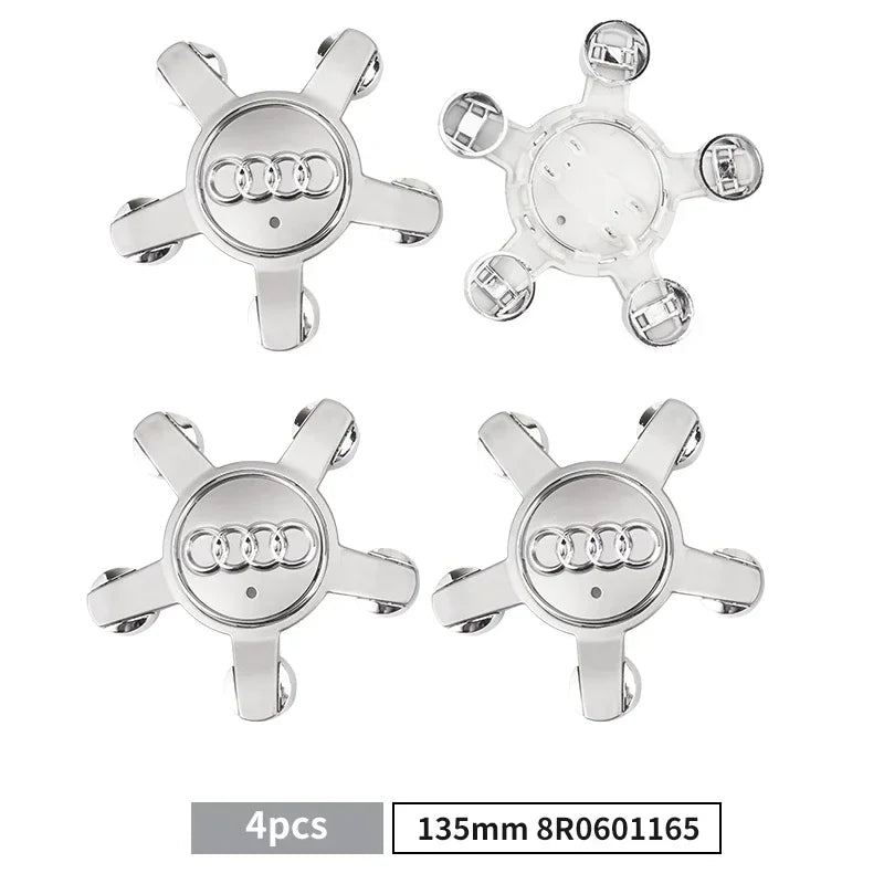 4PCS 135mm Audi Wheel Center Hub Caps Badges 8R0601165 4F0601165N for A1 A3 A4 A5 A6 A7 Q3 Q5 Q7 TT B5 B6 B7 8P 8V 8R0601165 Silver