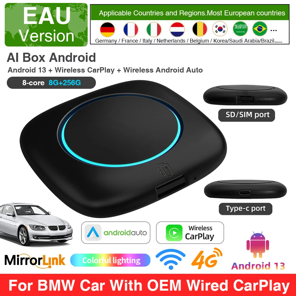 BMW ID6 ID7 ID8 ID9 Wireless CarPlay AI Box - Android 13 8 256GB EAU / With 128G SD card