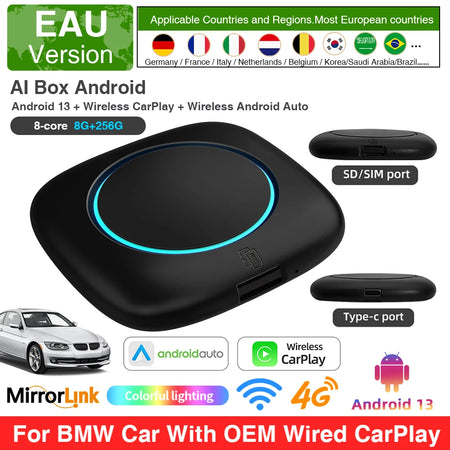 BMW ID6 ID7 ID8 ID9 Wireless CarPlay AI Box - Android 13 8 256GB EAU / With 128G SD card
