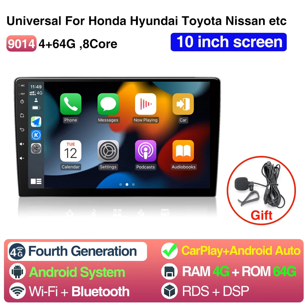 9Inch 10Inch Car Radio Universal CarPlay &ndash; GPS Bluetooth 10inch 4 64G